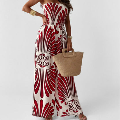 Elegance-Urban Damen Off-Shoulder Jumpsuit - Smocked Mieder, Weites Bein, Sommer Eleganz-1