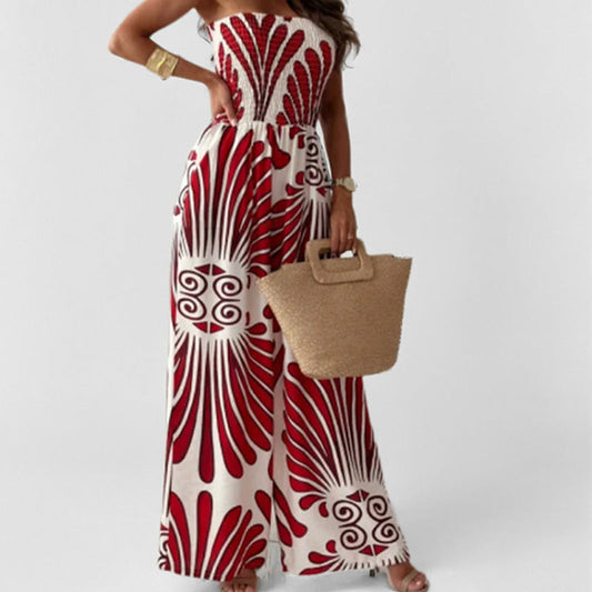 Elegance-Urban Damen Off-Shoulder Jumpsuit - Smocked Mieder, Weites Bein, Sommer Eleganz-1