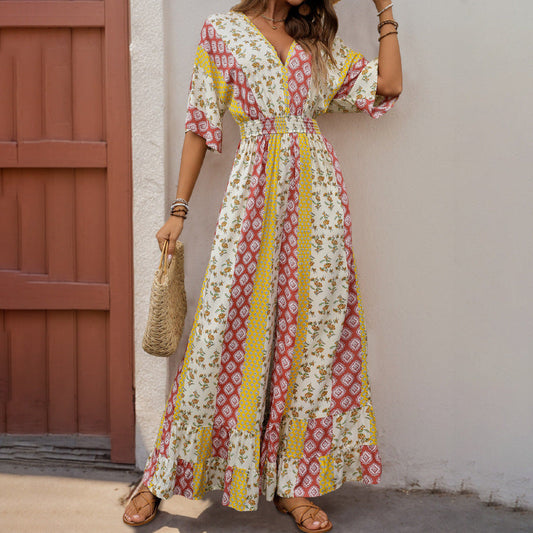 Eleganter Damen Jumpsuit Bohemian Mit V-Ausschnitt Und Breiten Ärmeln – Festlich Overall Für Sommer-1