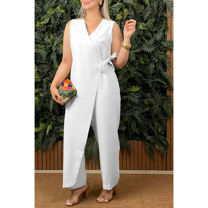 Variant image for Anna Jumpsuit Damen Elegant - Wickel V-Ausschnitt, Ärmellos, Weites Bein, Ideal für Sommer-19