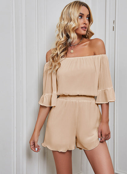 Variant image for Eleganter Damen Jumpsuit - Off-Shoulder Chiffon, Kurze Länge für Sommer, Weiß-13