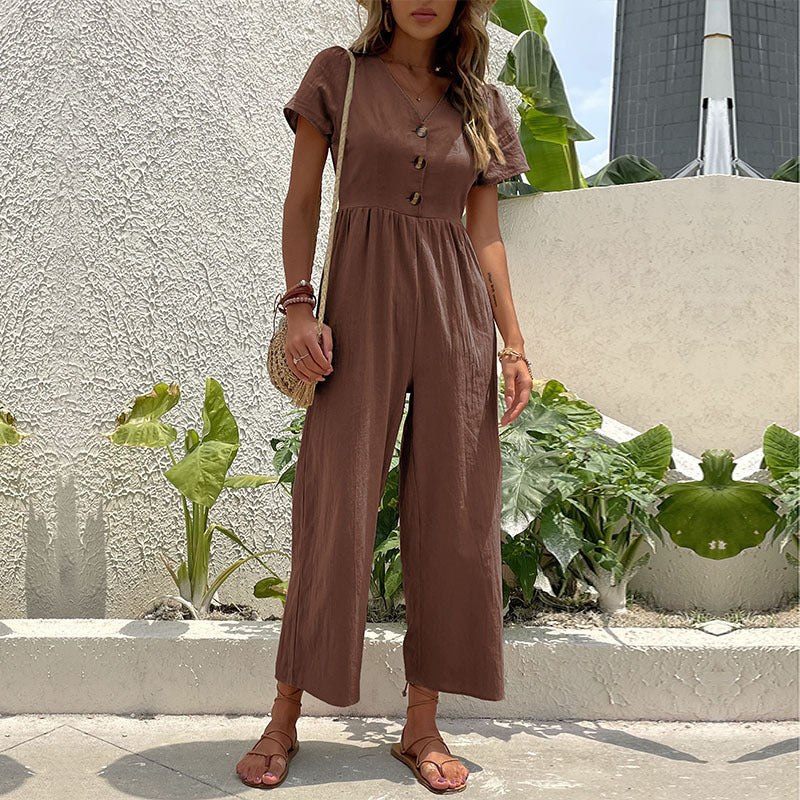 Jumpsuit Anna Damen Weiß - Entspannte Passform aus Leinenmischung für Sommer und Freizeit-1