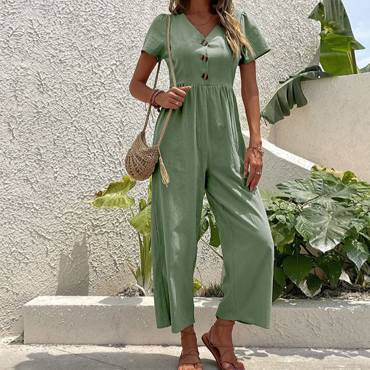 Jumpsuit Anna Damen Weiß - Entspannte Passform aus Leinenmischung für Sommer und Freizeit-3