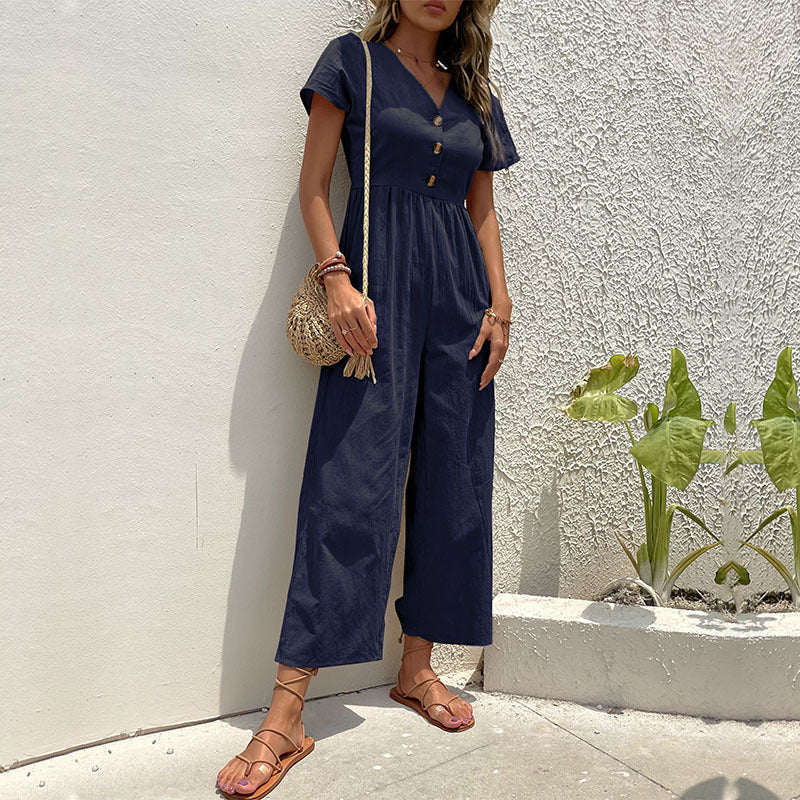 Jumpsuit Anna Damen Weiß - Entspannte Passform aus Leinenmischung für Sommer und Freizeit-4