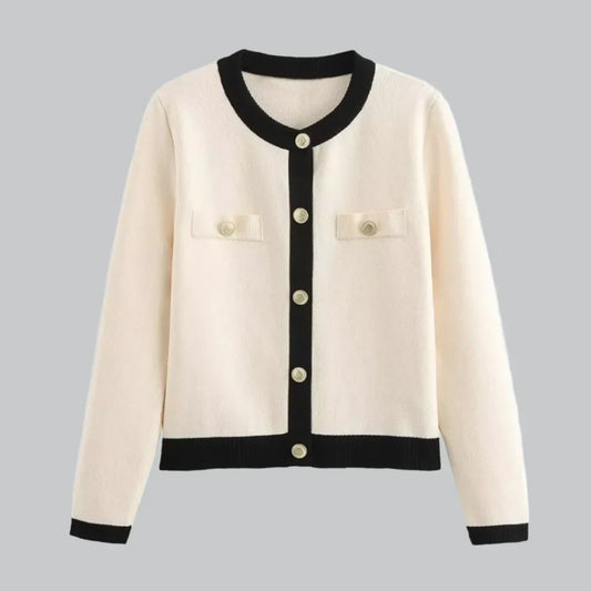 Goldene Strickjacke Damen - Elegante Langarm-Cardigan für Herbst/Winter mit Goldknopfakzenten-1