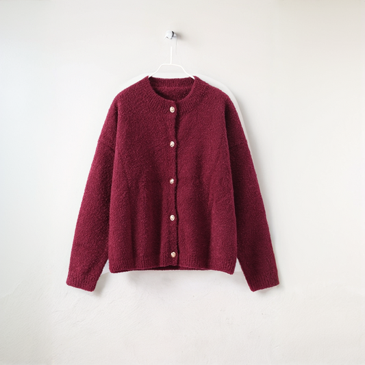 Anna Strickjacke Damen Lang – Elegante Einreißige Cardigan für Frühling, Rote Strickjacke für Freizeit-1