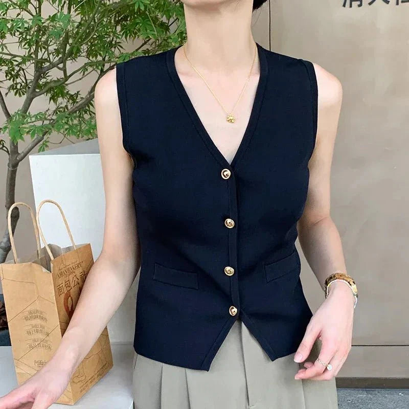 Stilvolle Anna Ärmelose Strickjacke Damen - Eleganter Cardigan in Schwarz für Alle Anlässe-4