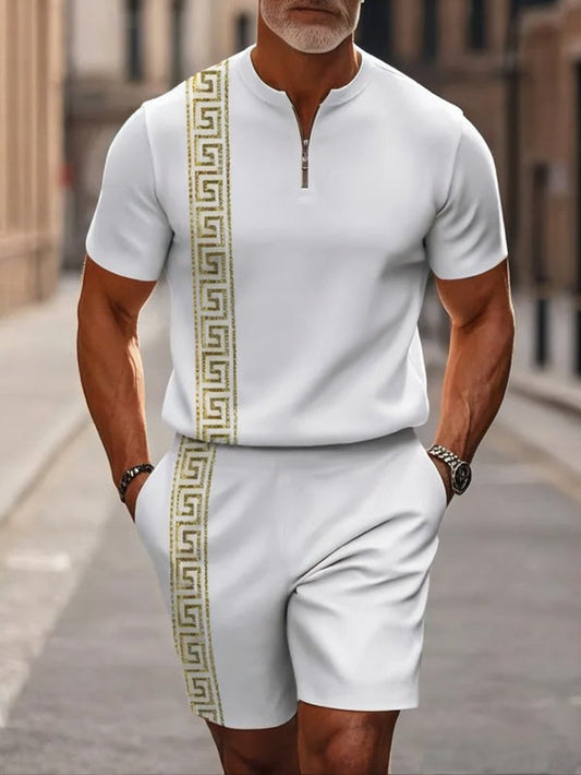 Short Sleeve Zipper Two-piece Set