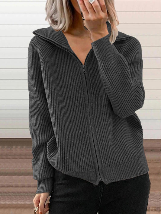 Lisa Warmer Damenpullover Mit Schalkragen & Reißverschluss - Langarm Rippstrick für Herbst/Winter-1
